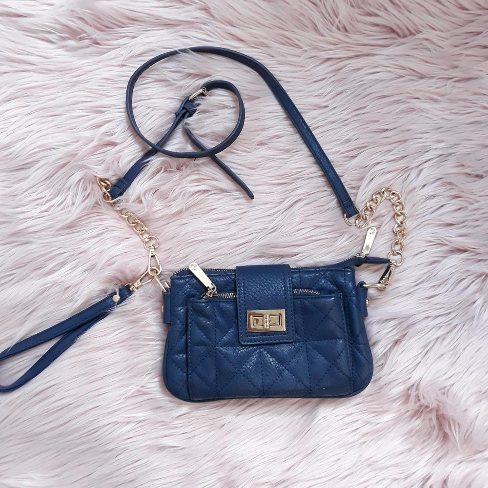 Blue Quilted faux leather crossbody